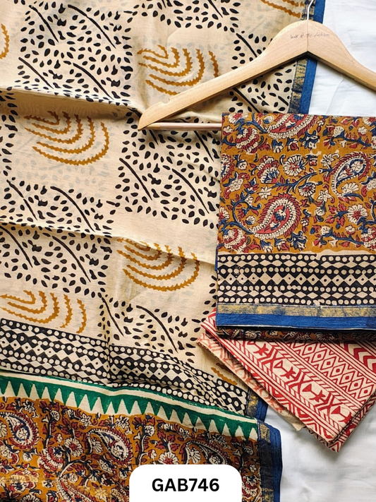 Hand Block Chanderi Silk Dress Materials Top 2.5 Mtrs Duptta 2.5 Mtrs