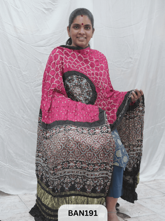 AJRAKH BANDHEJ GUL DUPPATA WITH LAGDI PATTA
