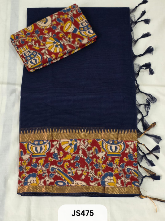 Mangalagiri Cotton X Kalamkari patch Border / dual blouse-1 mtr Kalamkari Blouse
