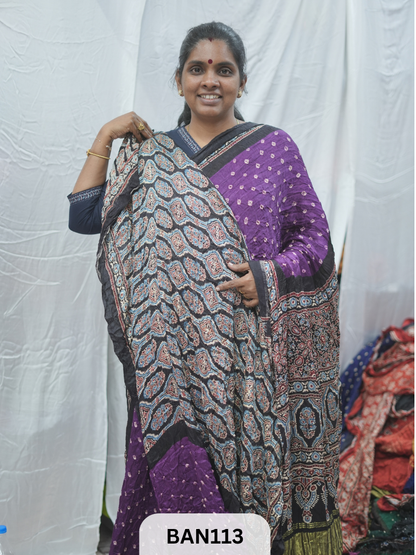 BANDHANI WITH AJRAKH SEMI GAJI SAREE