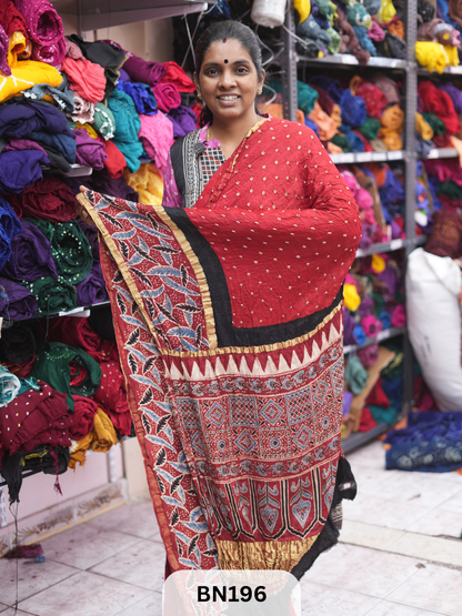 AJRAKH BANDHEJ WITH SKIRT BORDER SAREES | MODAL GAJI FABRIC