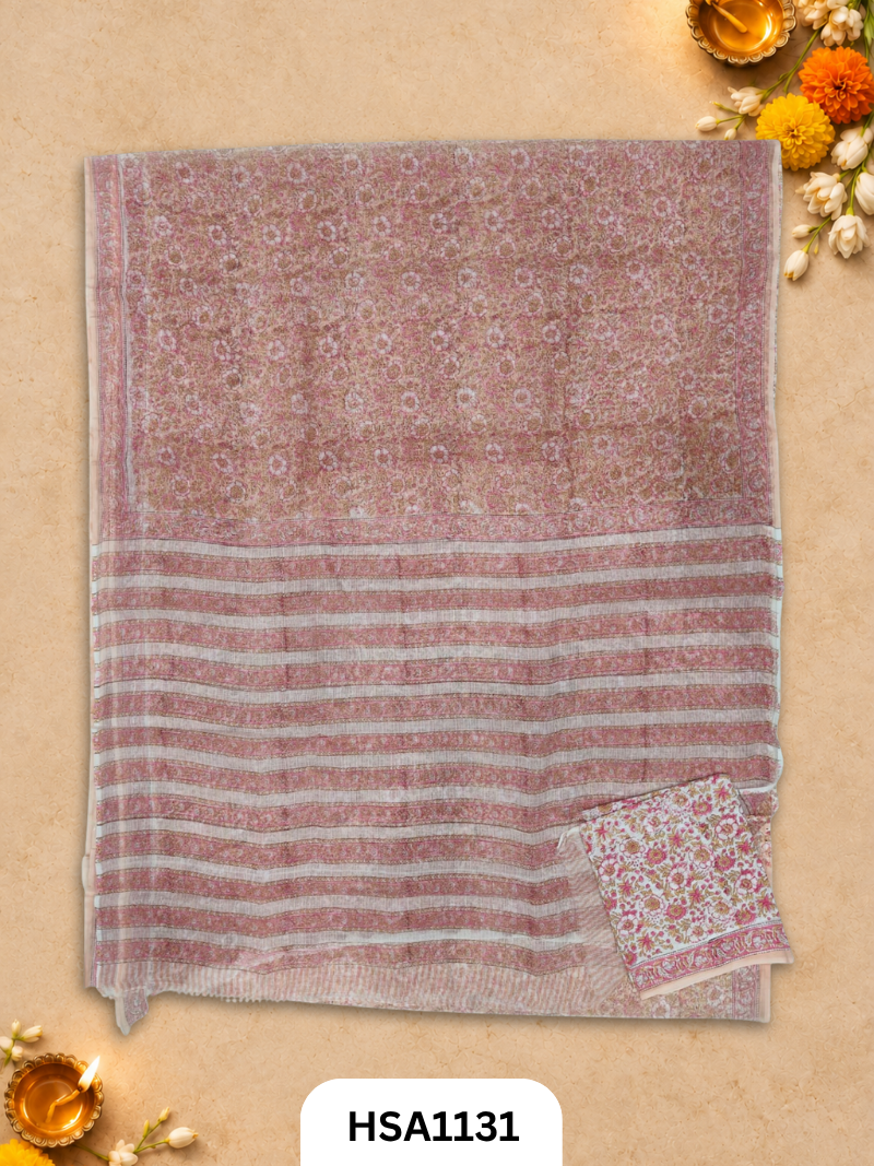 Hand Block Printed Traditional Designs & Multi Colour Combinations Kota Doria Sarees