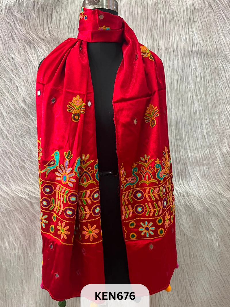 MUSHRU HAND AARI WORK WITH MIRROR WORK STOLE