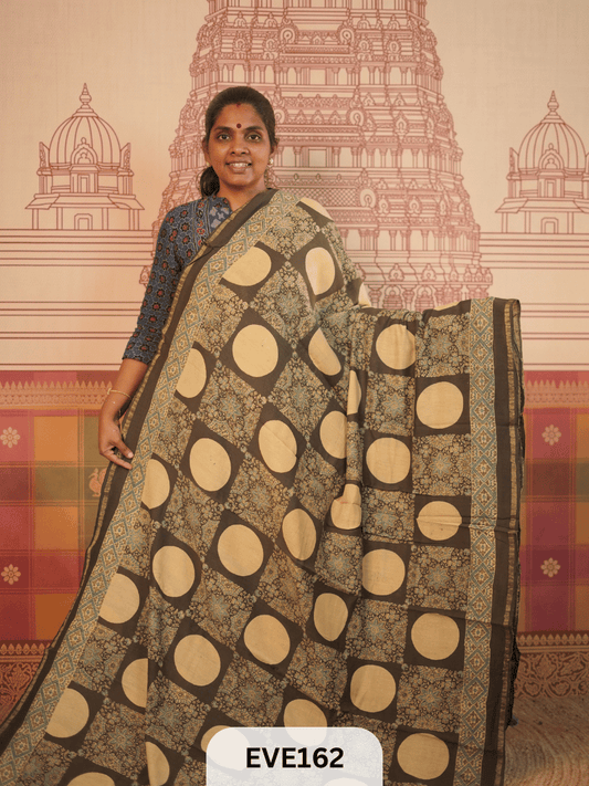 PURE CHANDERI SILK AJRAKH HANDBLOCK SAREE