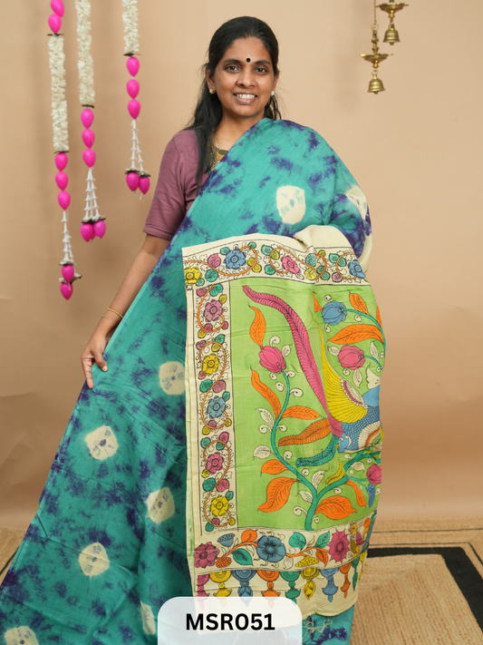 BANGLORE SILK BORDERLESS  KALAMKARI TIE AND DYE