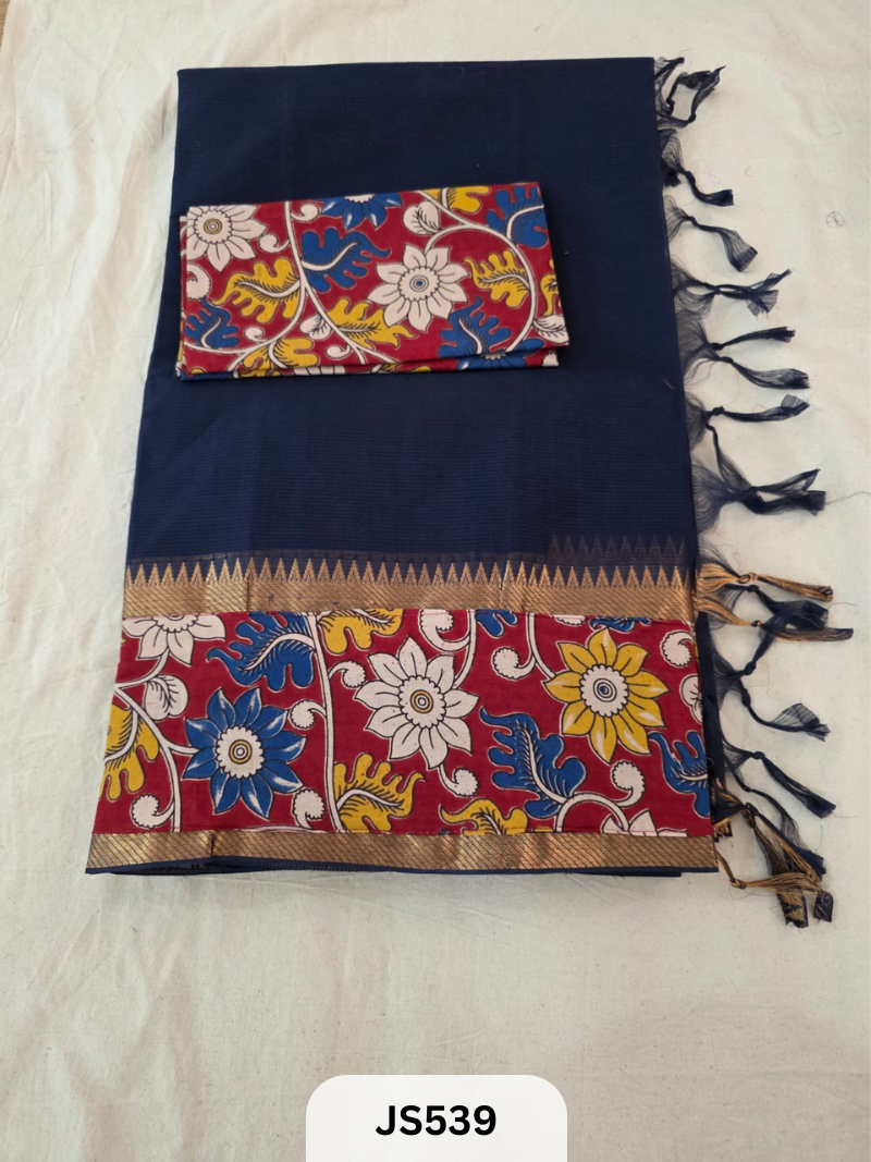 Mangalagiri Cotton X Kalamkari patch Border / dual blouse-1 mtr Kalamkari Blouse