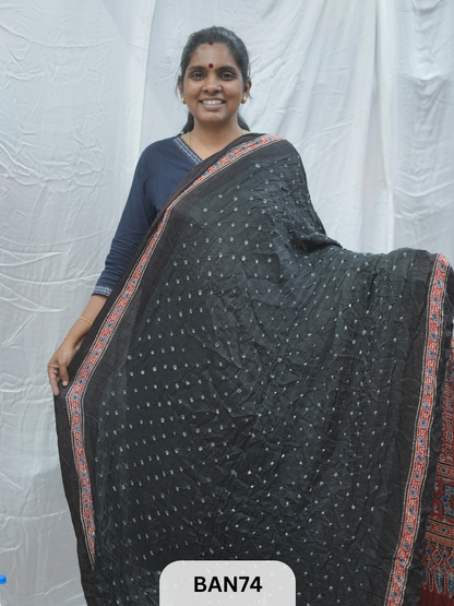 BANDHANI WITH AJRAKH SEMI GAJI SAREE