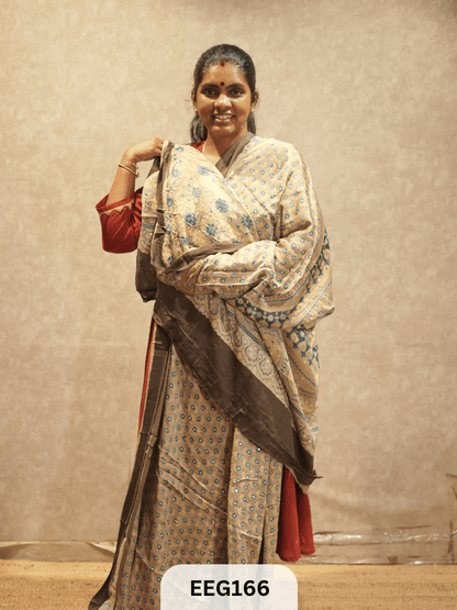 AJRAKH MODAL SAREE WITH MIRROR