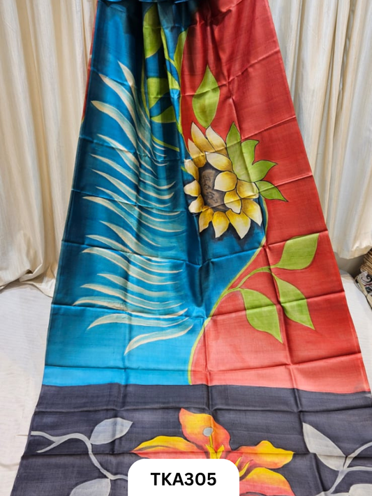 PURE HANDOWEN TUSSAR HAND PAINTED SAREE