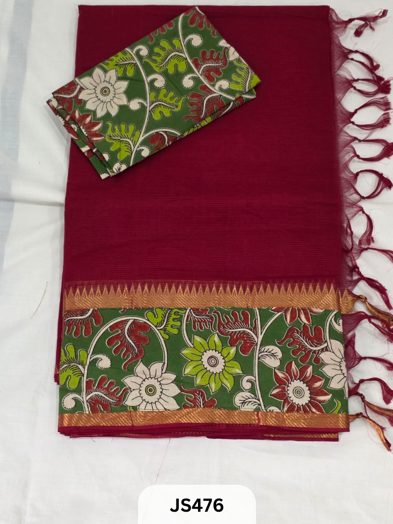 Mangalagiri Cotton X Kalamkari patch Border / dual blouse-1 mtr Kalamkari Blouse