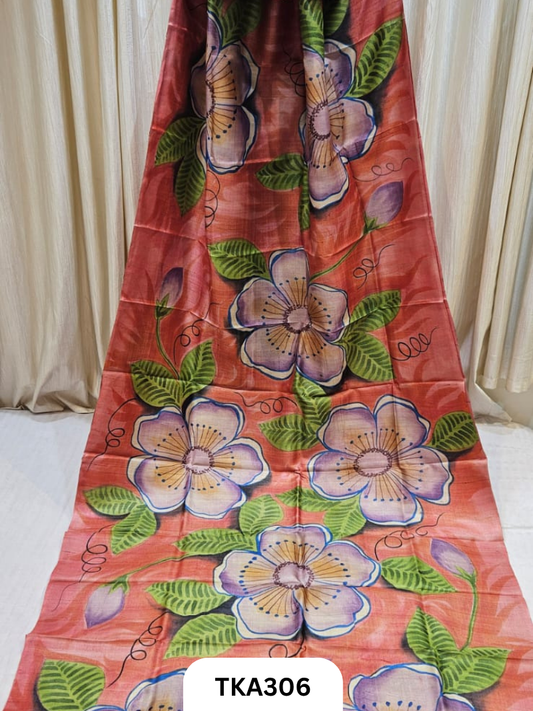 PURE HANDOWEN TUSSAR HAND PAINTED SAREE