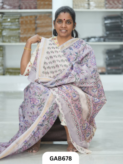 Hand Block Printed Maheshwari Silk Saree