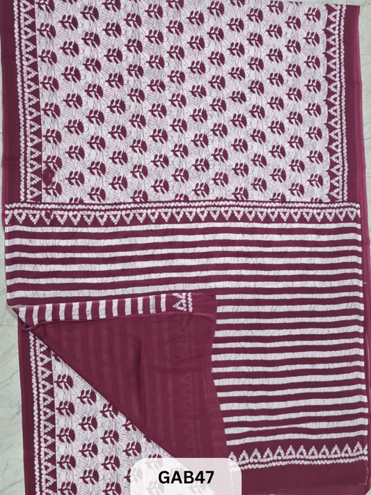 BAGRU PRINT COTTON MULMUL SAREES WITH BLOUSE-SAREE 5.5M +BLOUSE 1M
