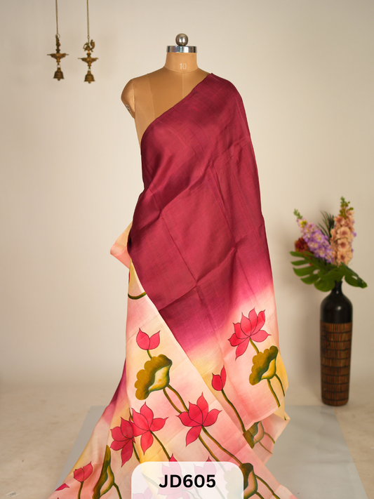 MURSHIDABAD HAND BATIK PAINTED SILK SAREE