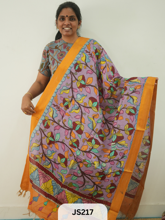 PEN KALAMKARI CHENNURI SILK DUPATTA