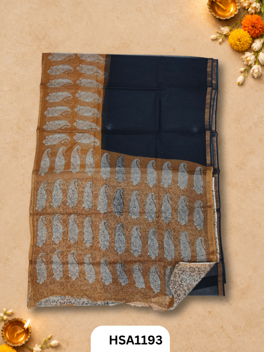 Hand Block Printed Kota Doriya Saree with Blouse