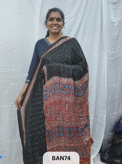 BANDHANI WITH AJRAKH SEMI GAJI SAREE