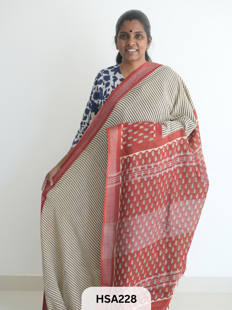 LENIN COTTON HANDBLOCK PRINTED SAREE