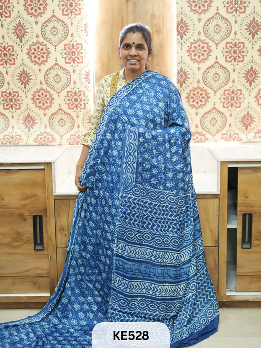 AJRAKH MODAL INDIGO SAREE - SPECIAL DEAL
