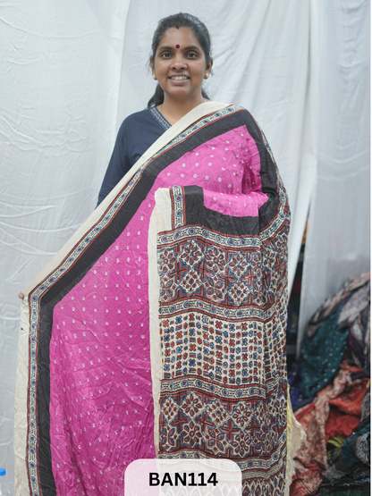 BANDHANI WITH AJRAKH SEMI GAJI SAREE