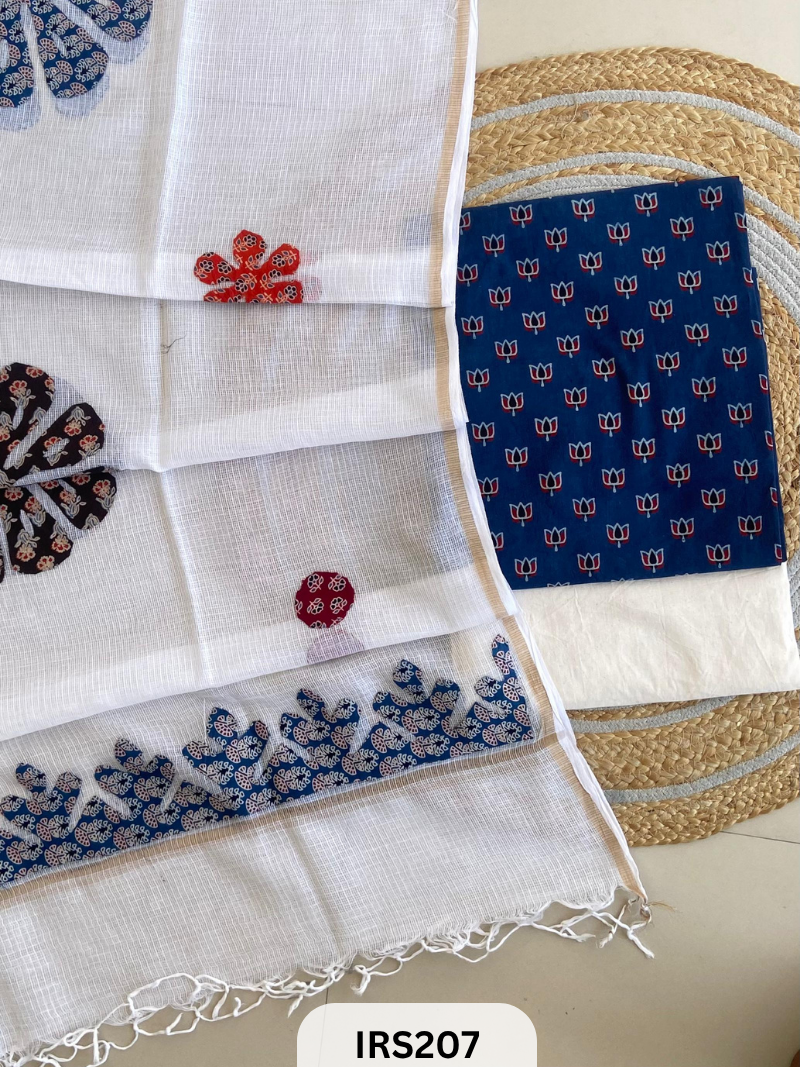 AJRAKH PRINTED TO WITH KOTA DORIA WITH HAND APLIQUE WORK DUPATTA SET