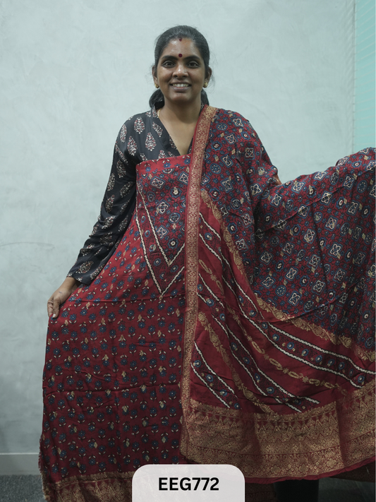 AJRAKH DOLA SILK 2 PCS-UNSTITCHED ( TOP 3.5MTR AND DUPPATA 2.25MTR )