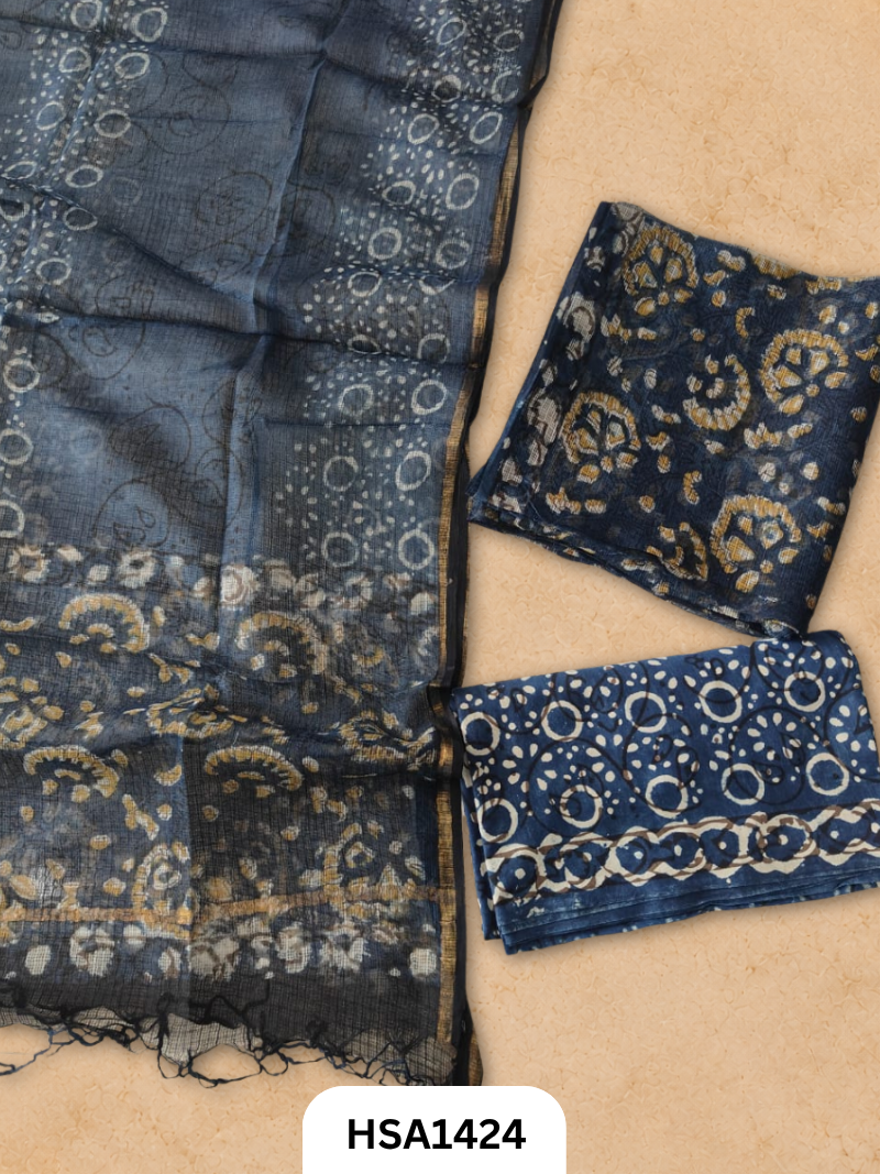 Hand block printed kota doriya suit top &duppta 2.5 meter