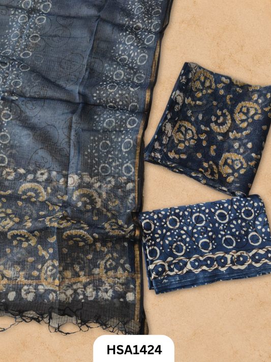 Hand block printed kota doriya suit top &duppta 2.5 meter