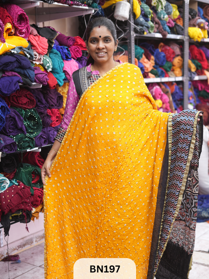 AJRAKH BANDHEJ WITH SKIRT BORDER SAREES | MODAL GAJI FABRIC