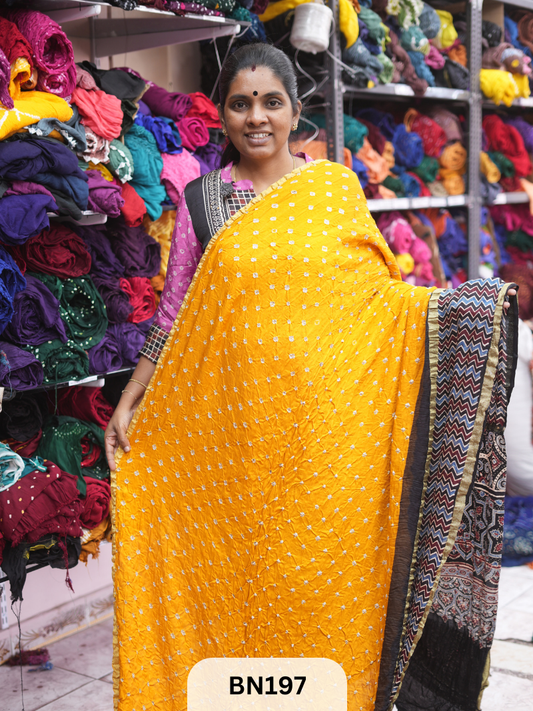 AJRAKH BANDHEJ WITH SKIRT BORDER SAREES | MODAL GAJI FABRIC