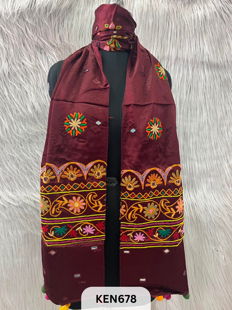 MUSHRU HAND AARI WORK WITH MIRROR WORK STOLE