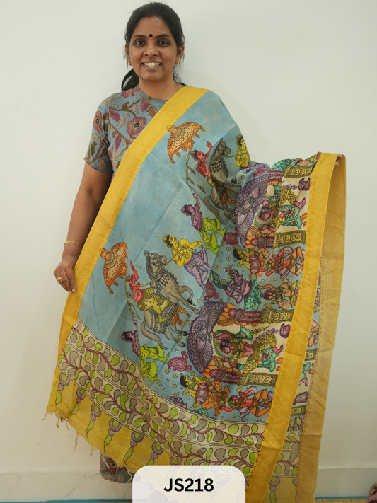 PEN KALAMKARI CHENNURI SILK DUPATTA