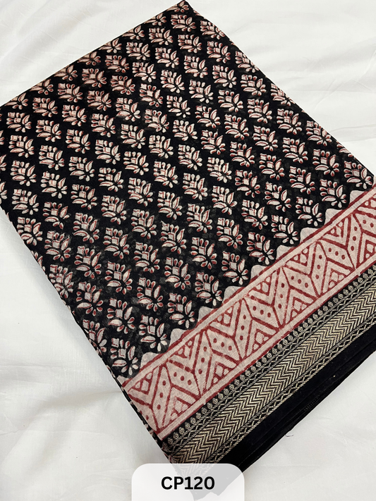 Maheshwari Silk Zari Border with Jaipur Handblock Print Saree