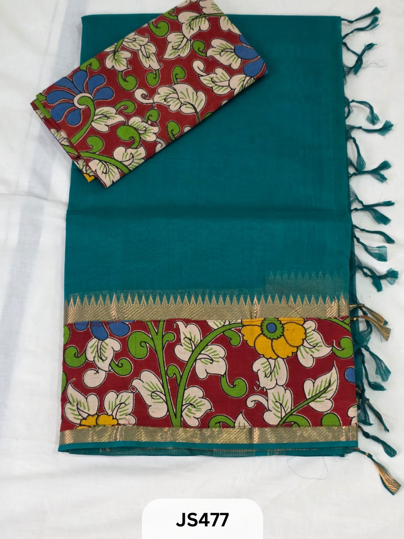 Mangalagiri Cotton X Kalamkari patch Border / dual blouse-1 mtr Kalamkari Blouse