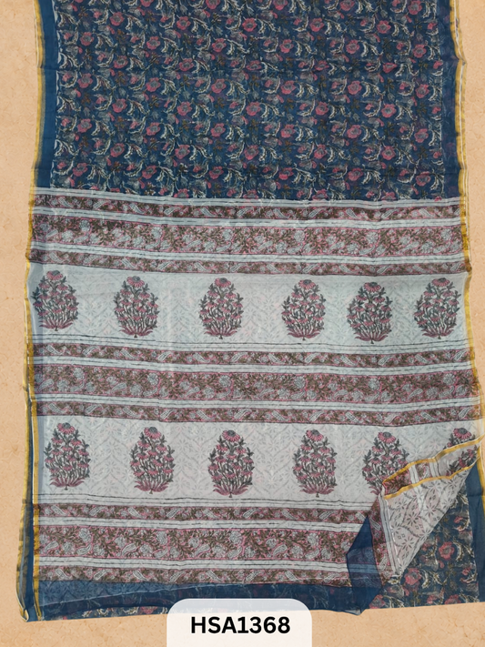 Chiffon Zari Border Saree - Hand Brush Painted