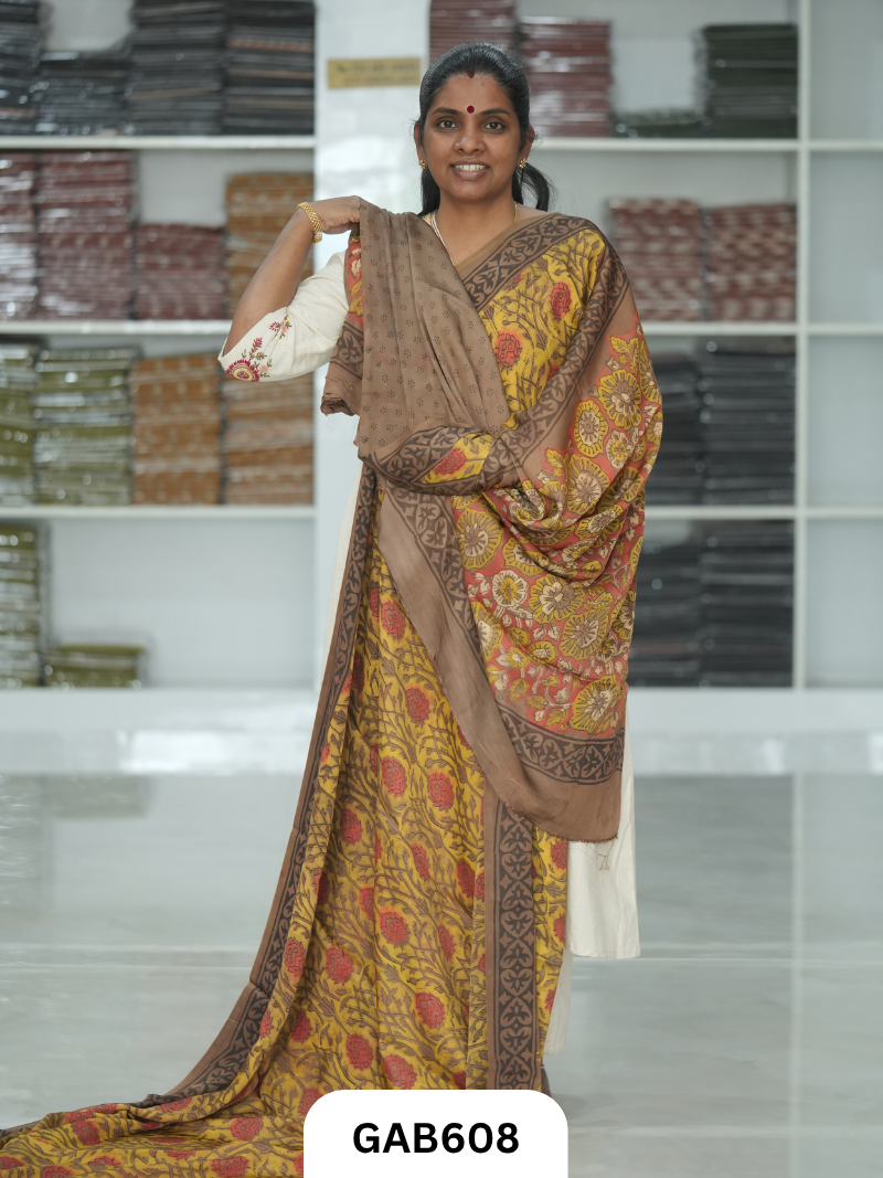 Nashpal & Pomegranate Peel Printed Modal Silk Sarees with blouse