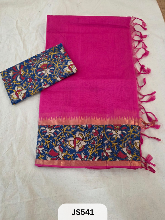 Mangalagiri Cotton X Kalamkari patch Border / dual blouse-1 mtr Kalamkari Blouse