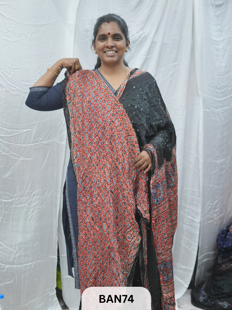 BANDHANI WITH AJRAKH SEMI GAJI SAREE