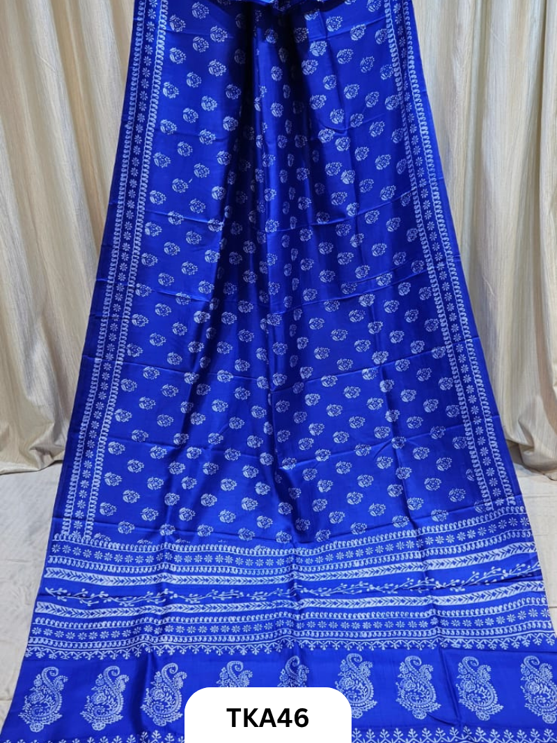 Pure Bishnupuri Silk Dual Shade Handblock