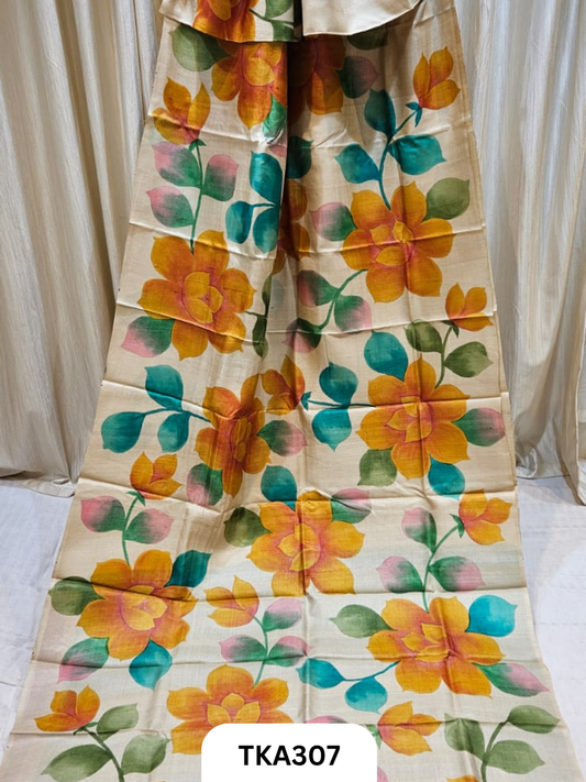 PURE HANDOWEN TUSSAR HAND PAINTED SAREE