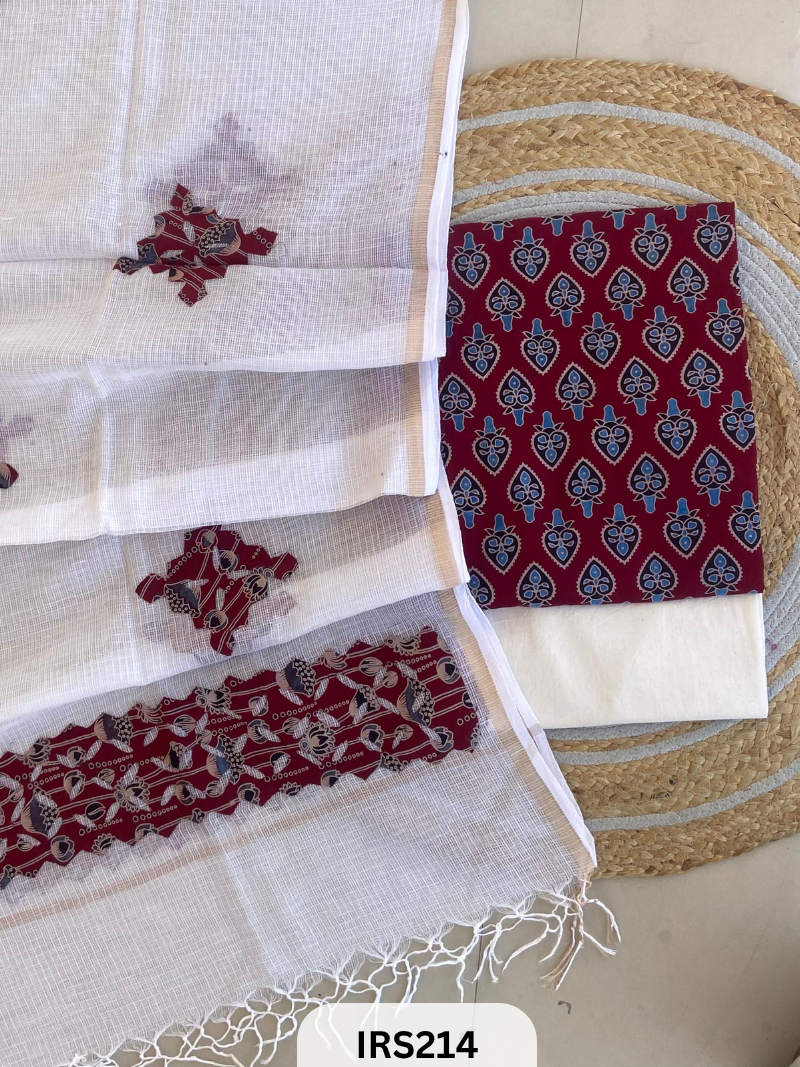 AJRAKH PRINTED TO WITH KOTA DORIA WITH HAND APLIQUE WORK DUPATTA SET