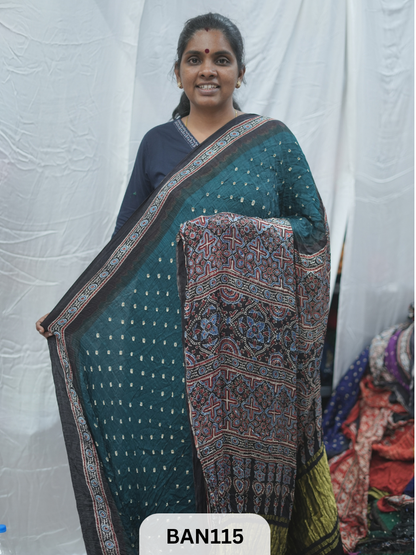 BANDHANI WITH AJRAKH SEMI GAJI SAREE