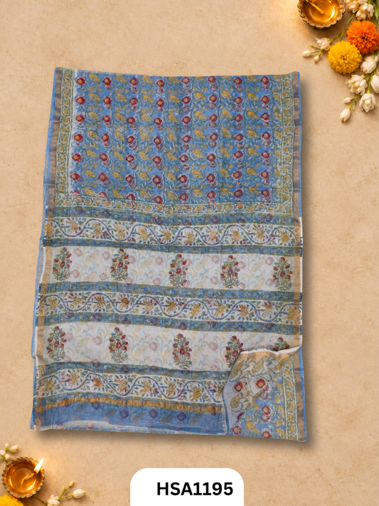 Hand Block Printed Kota Doriya Saree with Blouse