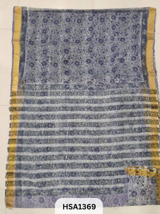 Chiffon Zari Border Saree - Hand Brush Painted
