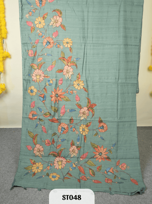 Kalamkari Appliqué work Saree - Premium Semi Tussar