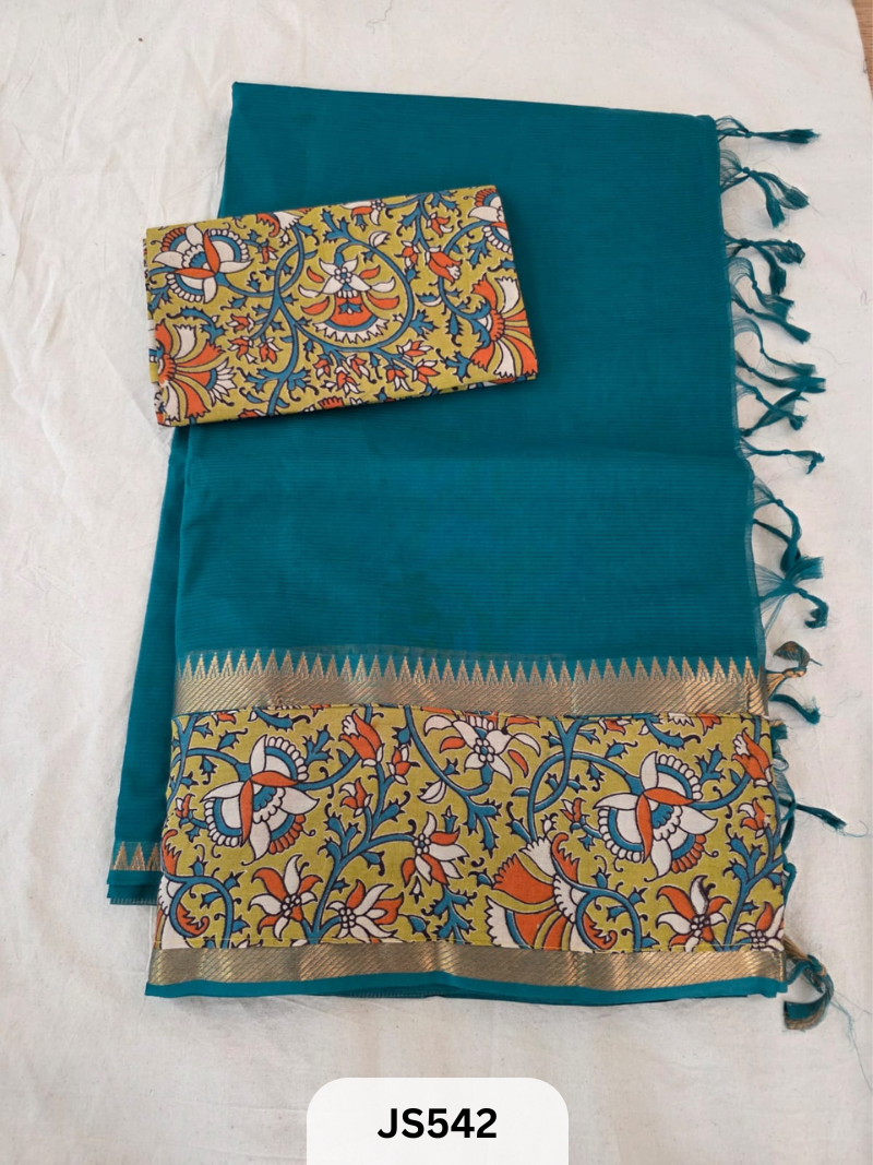 Mangalagiri Cotton X Kalamkari patch Border / dual blouse-1 mtr Kalamkari Blouse