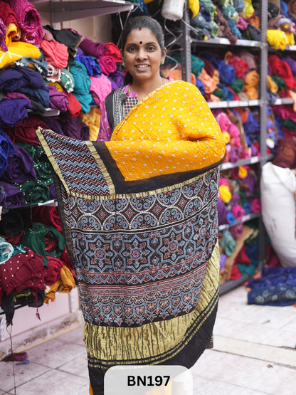 AJRAKH BANDHEJ WITH SKIRT BORDER SAREES | MODAL GAJI FABRIC