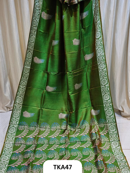 Pure Bishnupuri Silk Dual Shade Handblock