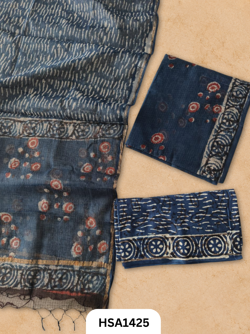 Hand block printed kota doriya suit top &duppta 2.5 meter