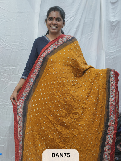 BANDHANI WITH AJRAKH SEMI GAJI SAREE
